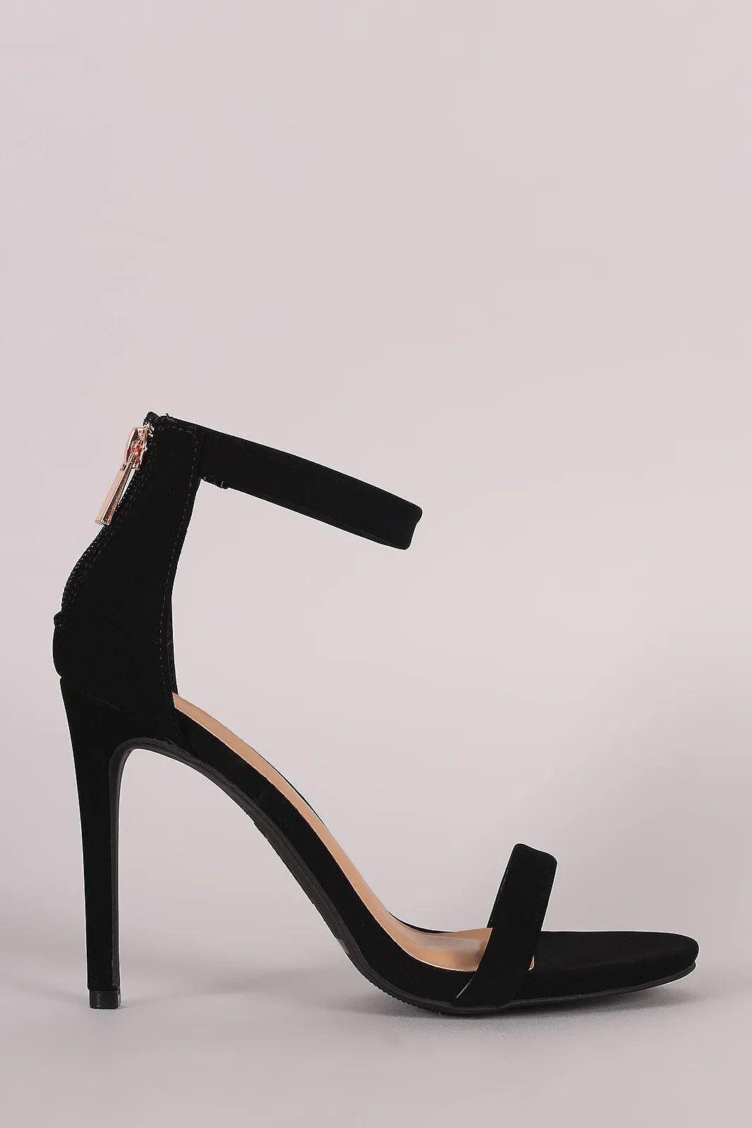 Anne Michelle Nubuck Ankle Strap Single Sole Heel