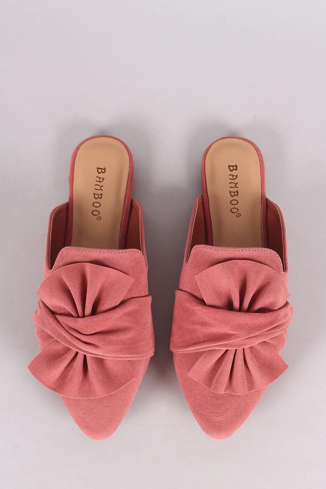 Bamboo Knotted Bow Suede Pointy Toe Mule Loafer