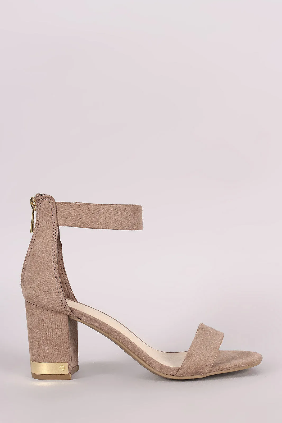 Bamboo Suede Open Toe Ankle Strap Chunky Heel