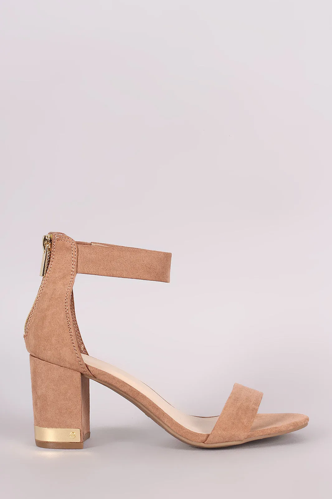 Bamboo Suede Open Toe Ankle Strap Chunky Heel