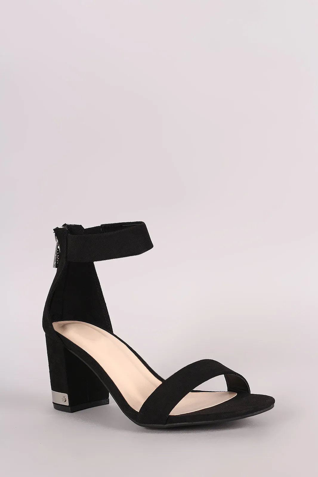 Bamboo Suede Open Toe Ankle Strap Chunky Heel