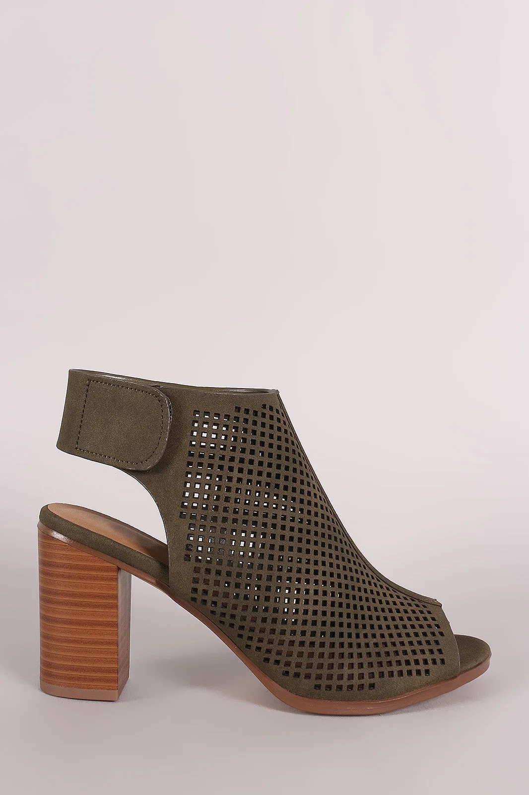 City Classified Perforated Peep Toe Chunky Heel