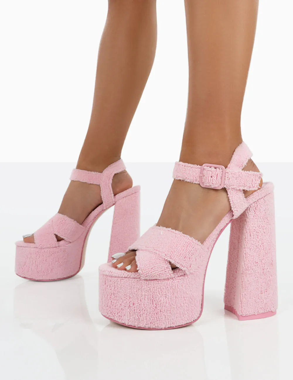 Content Pink Towelling Chunky Platform Sandal High Heels