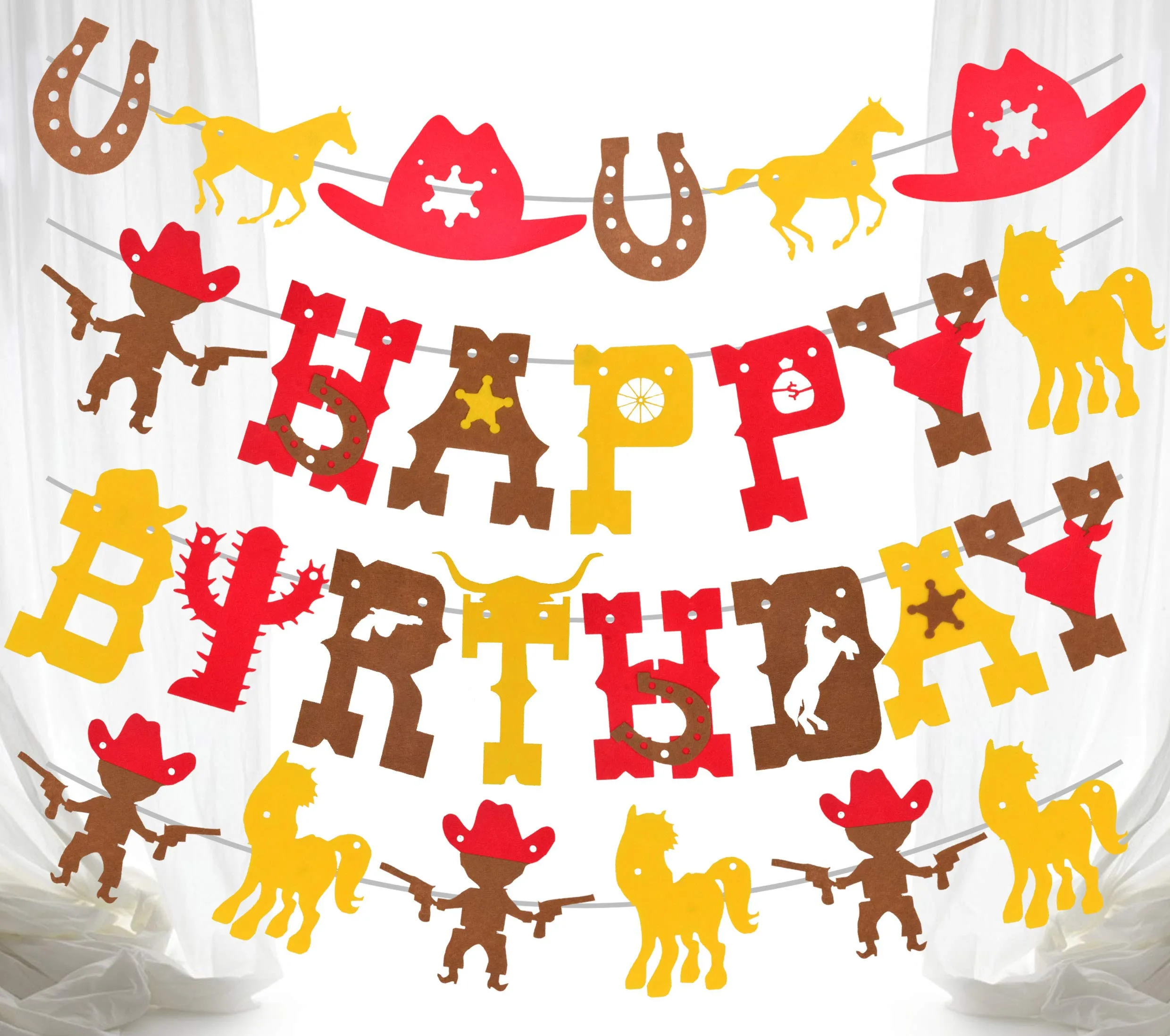 Cowboy Theme Birthday Party Supplies for Boys Banners, Cowboy Birthday Decorations, Pink