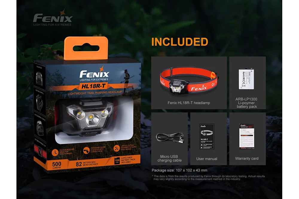 Fenix HL18R-T Lightweight Rechargeable LED Headlamp - 500 Lumens