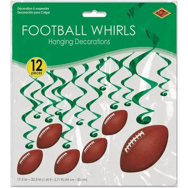 Football Hanging Swirl Decorations, 17.5"-32.5" | 12pc