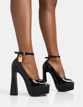 Formation Black Patent Padlock Detail Chunky Platform Heels