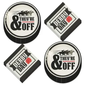 Horse Racing Derby Party"& They're Off" Paper Dessert Plates and Beverage Napkins (Serves 16)