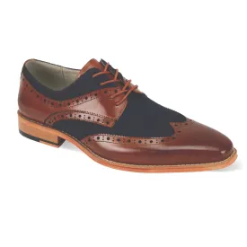 Leather Linen Brogue Wingtips - Tan/Navy