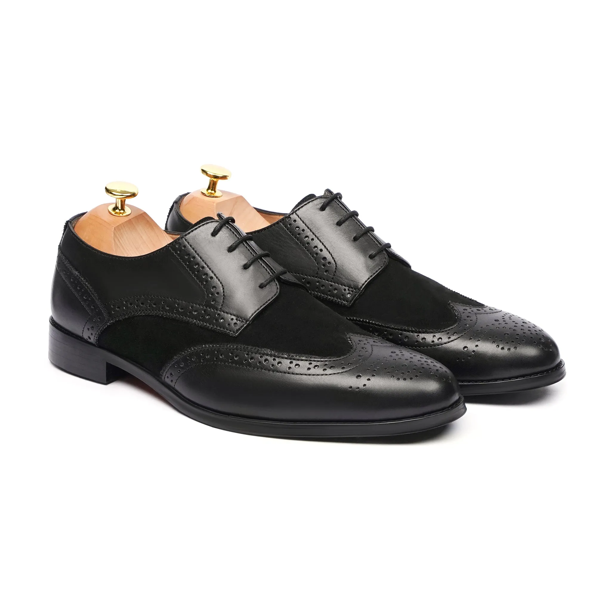 Manchester - Men's Black Calf and Kid Suede Derby Shoe