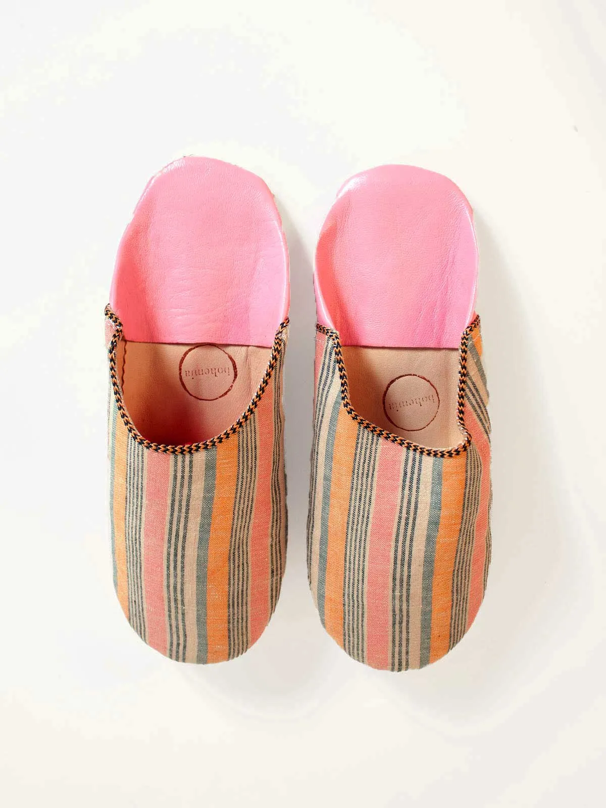 Margot Linen Babouche Slippers, Tangerine Stripe