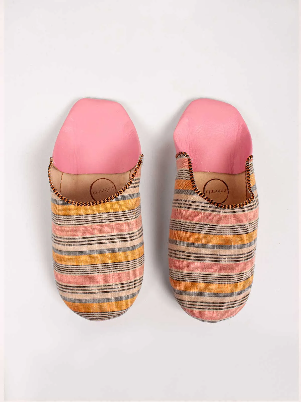 Margot Linen Babouche Slippers, Tangerine Stripe