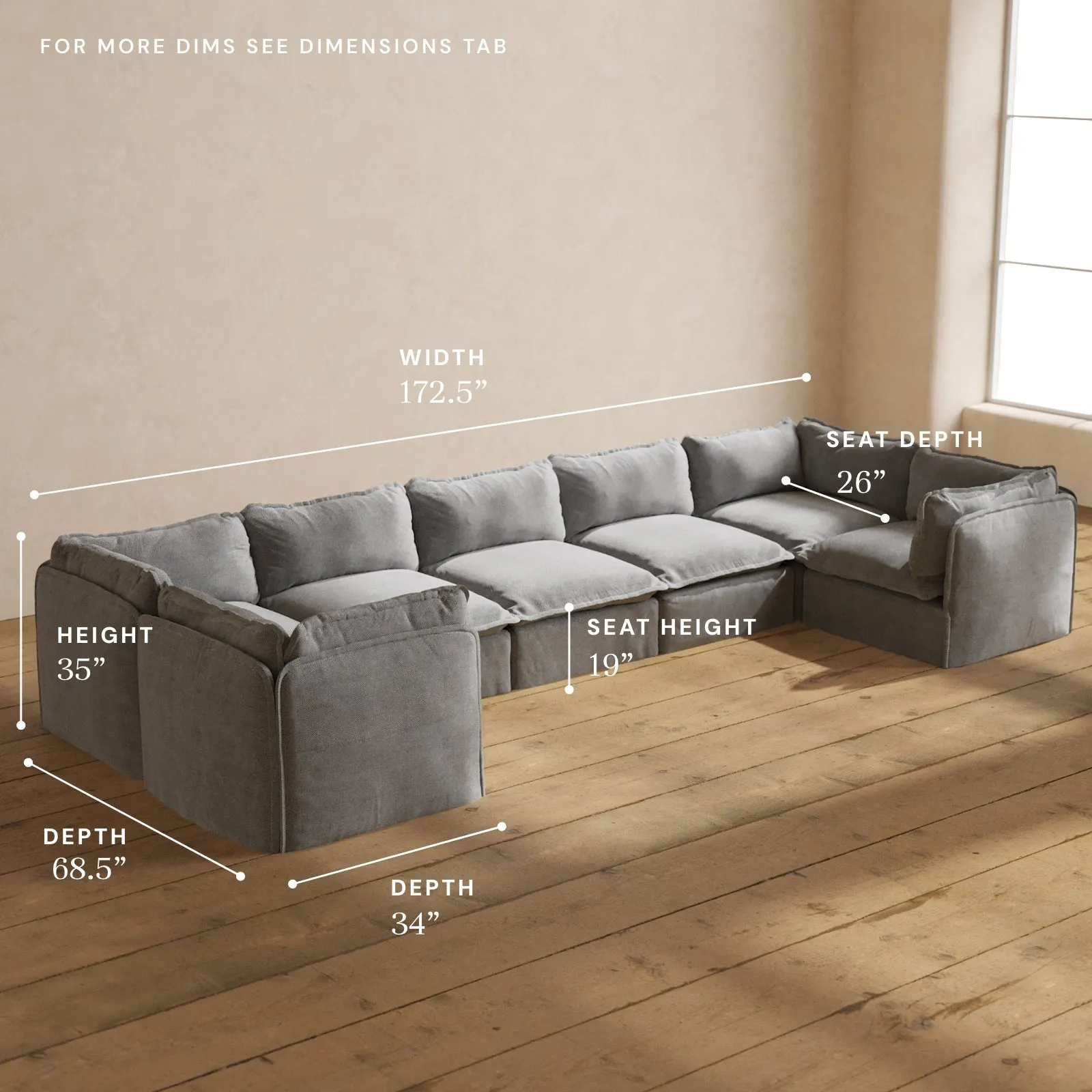 Modular Performance 7-Seater U-Sectional in Ash | Relaxed Blend