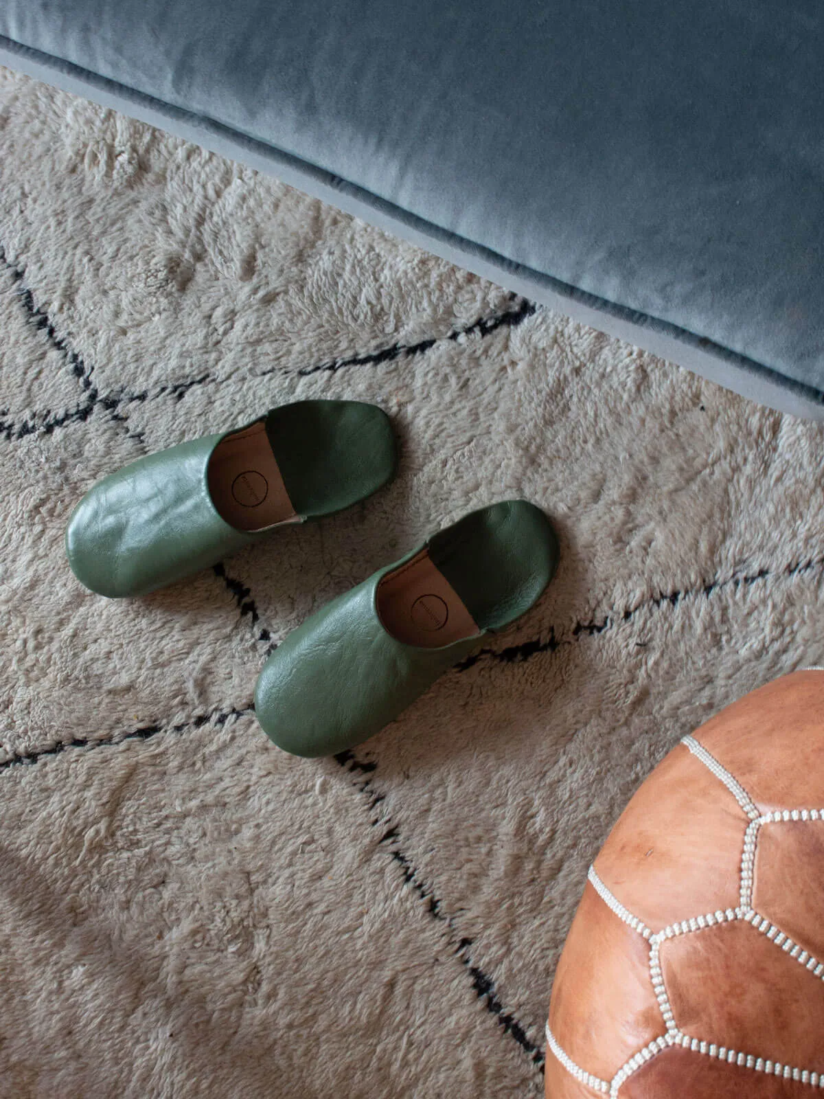 Moroccan Babouche Basic Slippers, Olive