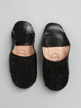 Moroccan Babouche Sequin Slippers, Black