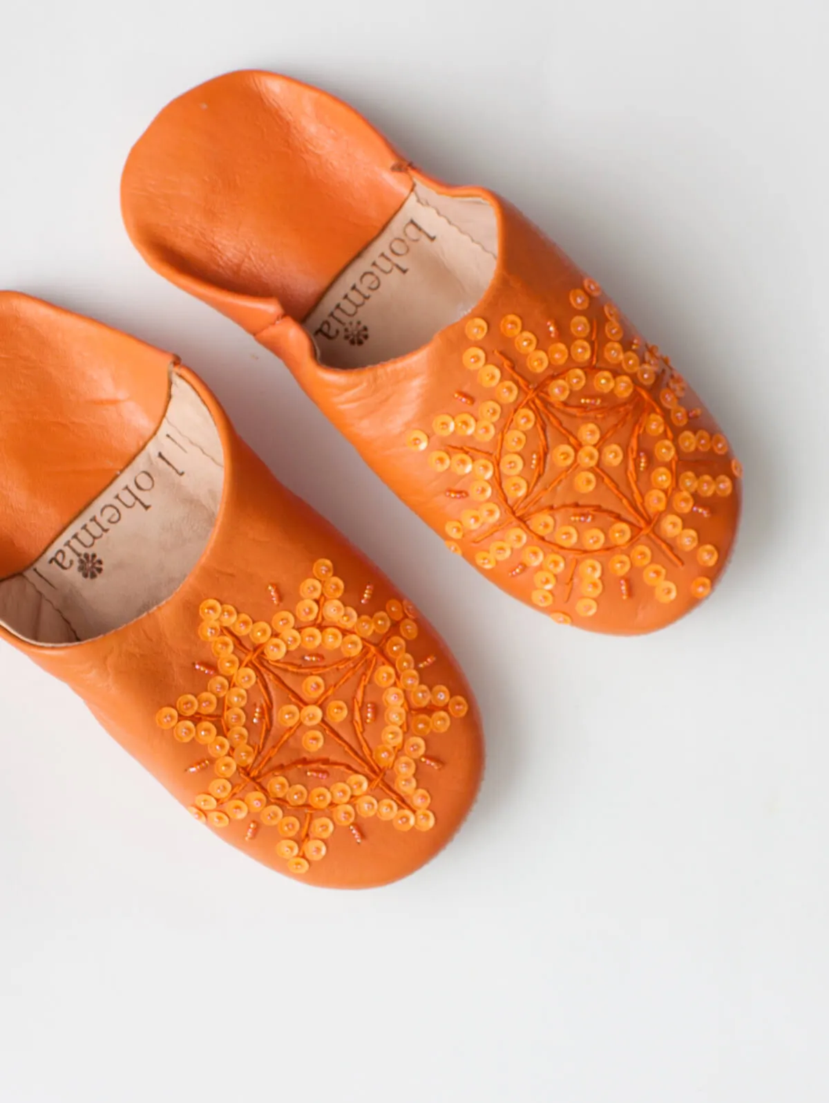 Moroccan Babouche Sequin Slippers, Orange