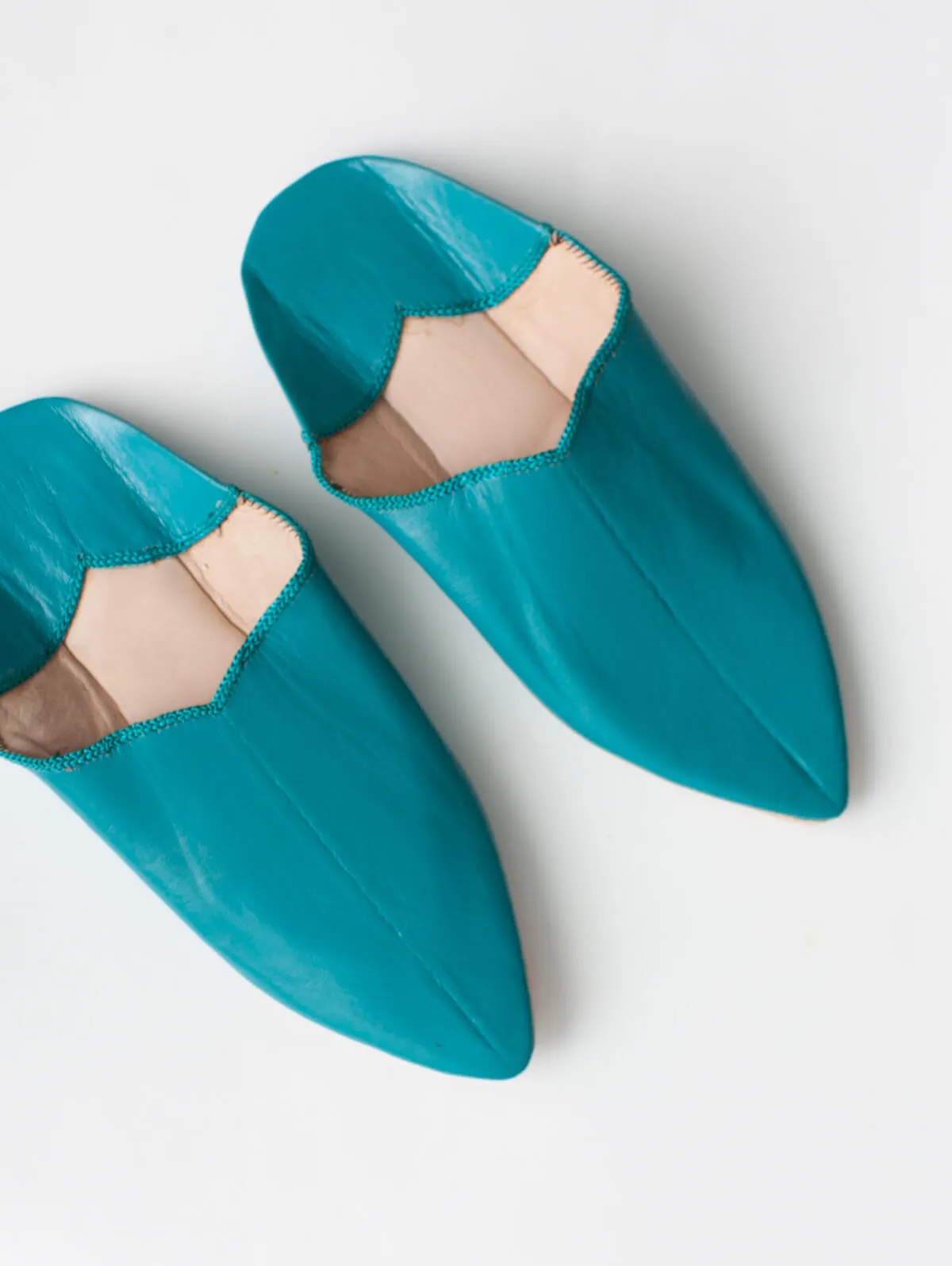 Moroccan Plain Pointed Babouche Slippers, Teal