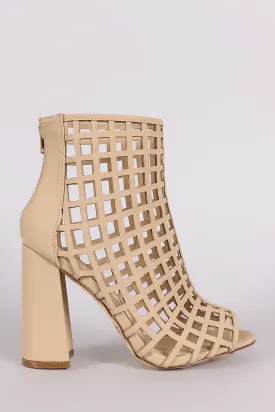 Nevia -  Chunky Heeled Peep Toe Cage Booties