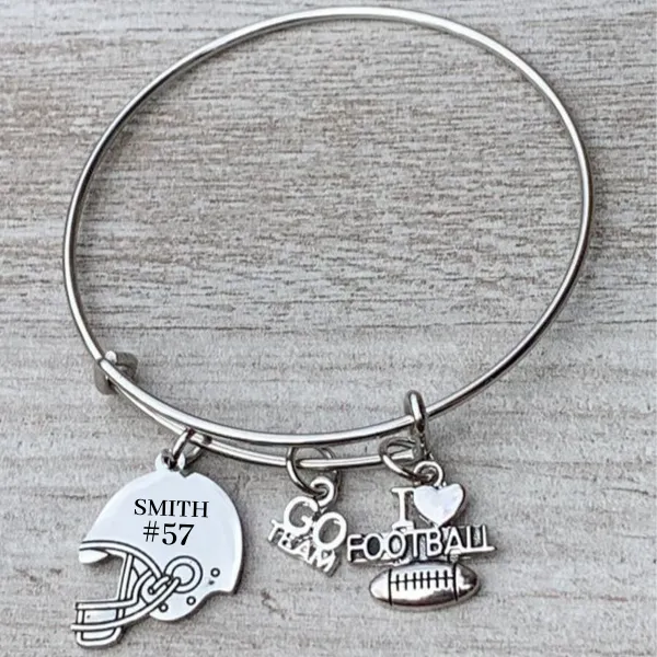 Personalized Engraved Football Mom Bangle Bracelet