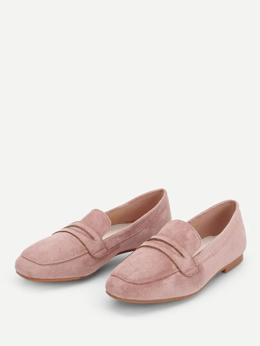 Plain Square Toe Suede Flats