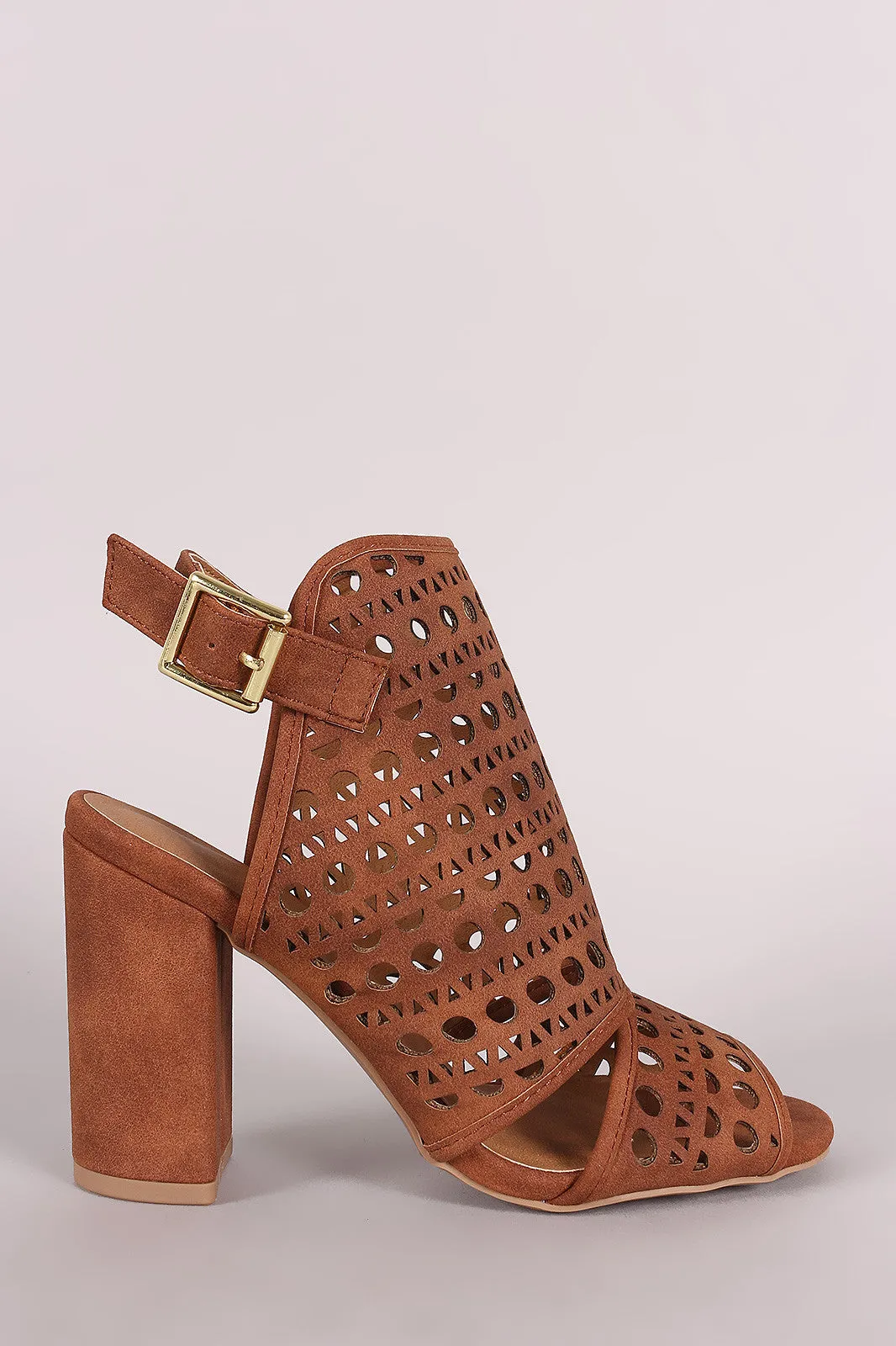 Qupid Perforated Mule Chunky Heel