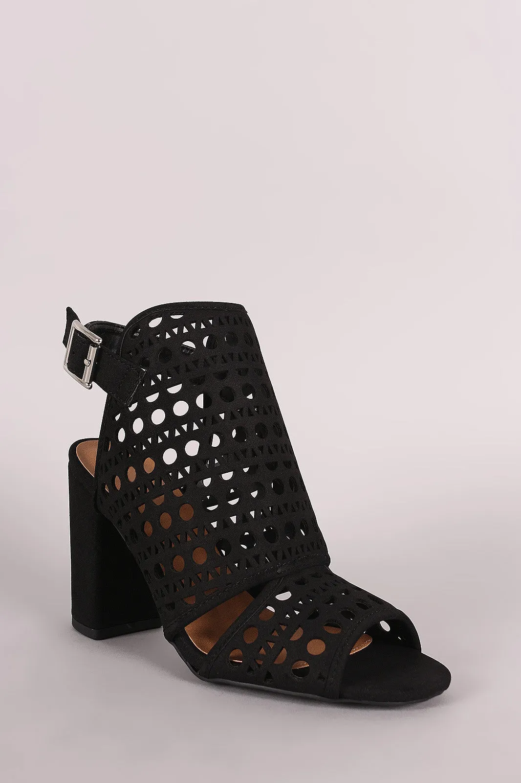 Qupid Perforated Mule Chunky Heel