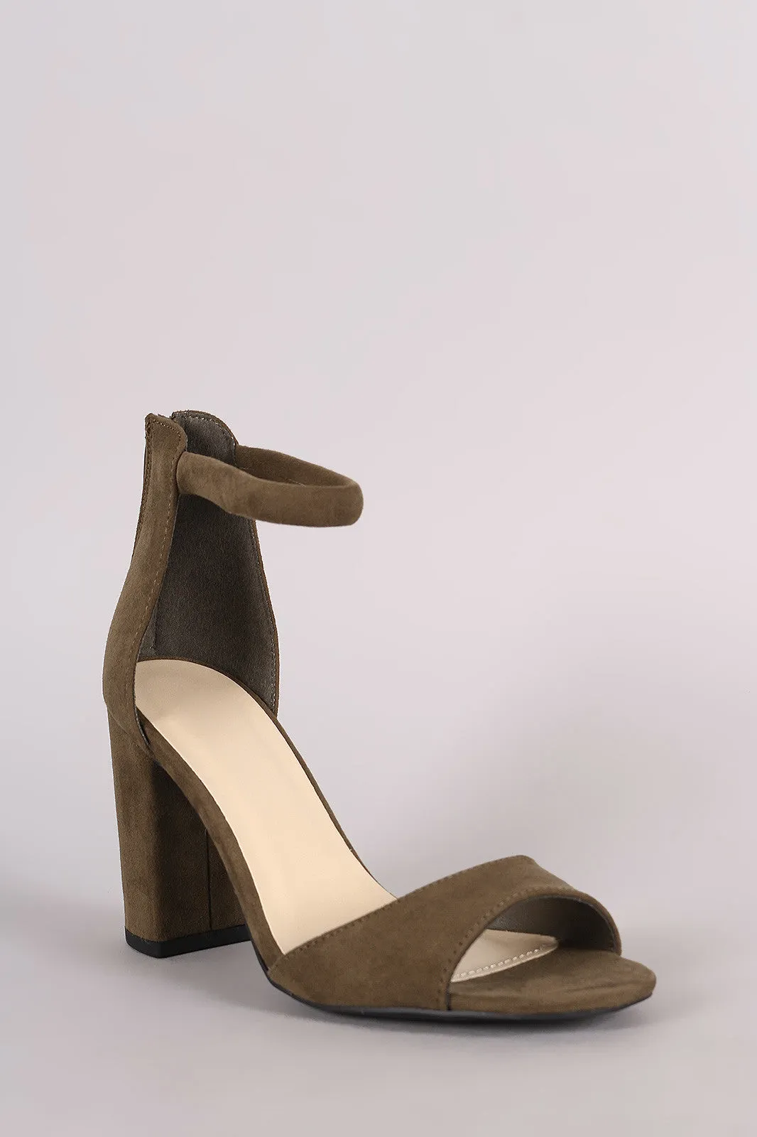 Qupid Suede Single Band Ankle Cuff Chunky Heel