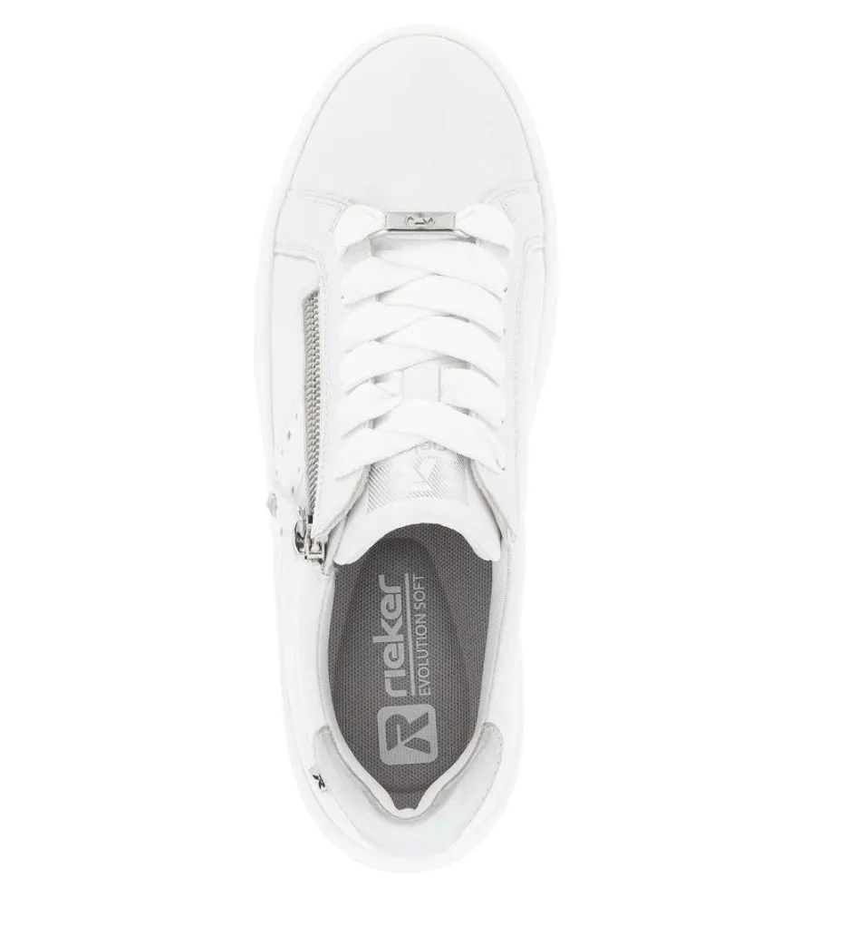 Rieker Evolution W0505-80 Rock White Leather Flatform Trainers