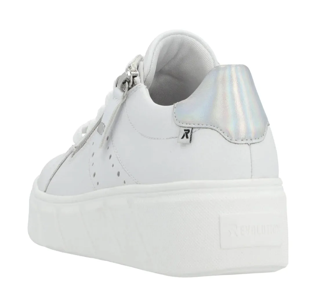 Rieker Evolution W0505-80 Rock White Leather Flatform Trainers