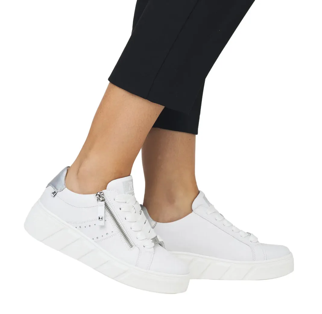 Rieker Evolution W0505-80 Rock White Leather Flatform Trainers