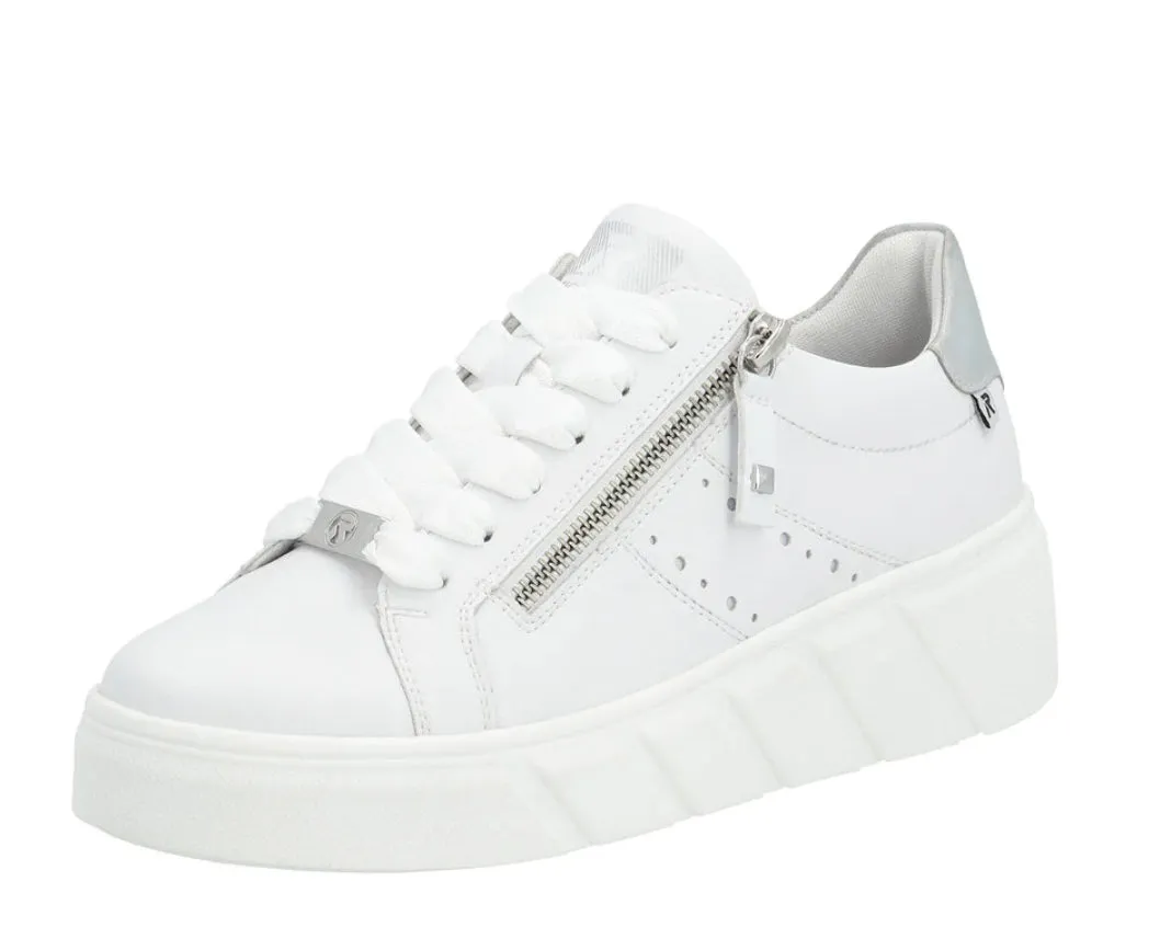 Rieker Evolution W0505-80 Rock White Leather Flatform Trainers