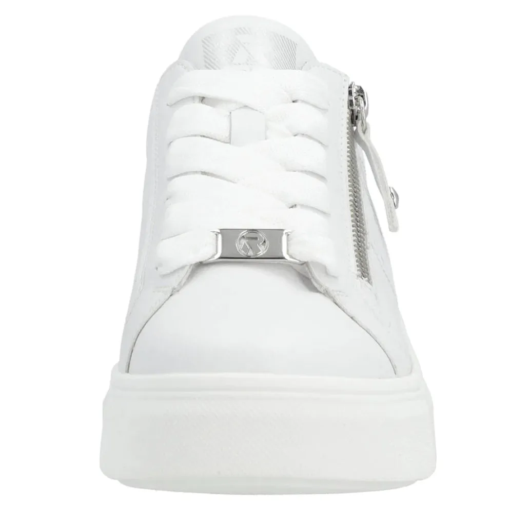 Rieker Evolution W0505-80 Rock White Leather Flatform Trainers