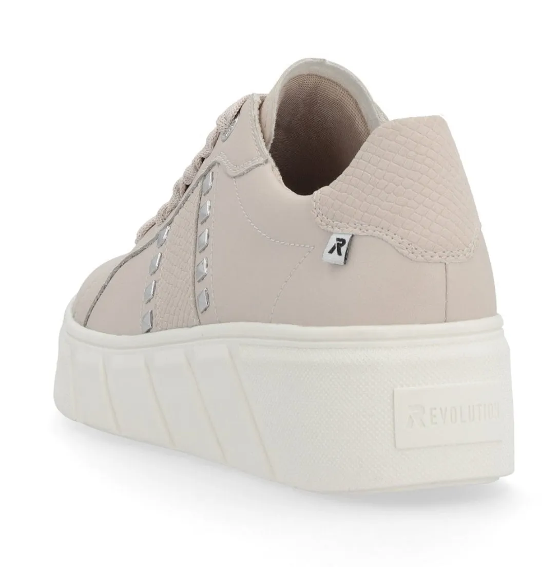 Rieker Evolution W0506-31 Blush Pink Leather Flatform Trainer