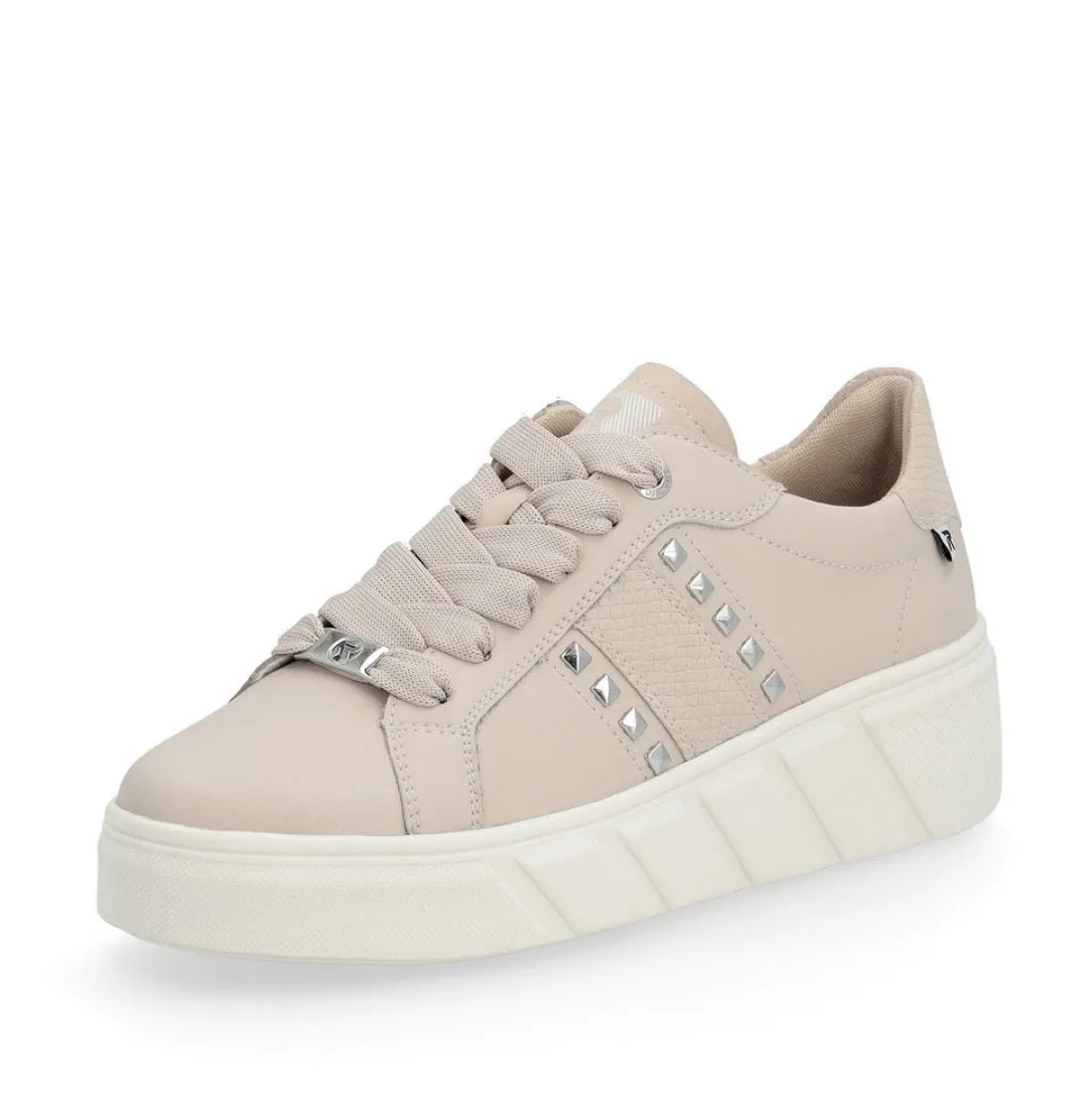 Rieker Evolution W0506-31 Blush Pink Leather Flatform Trainer