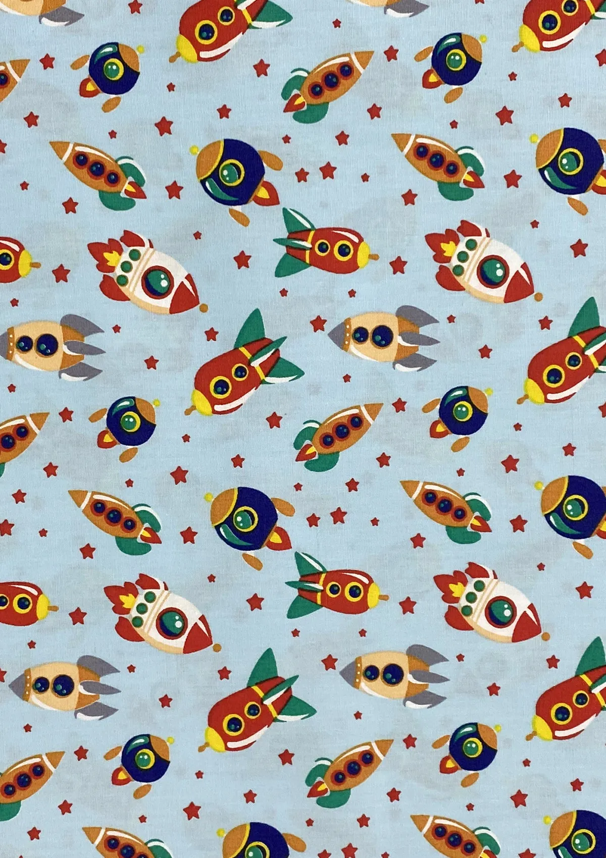 Rockets Spaceships Cotton Print Fabric Space Theme 45" Wide 100% Craft Poplin Dress Material D#141 - Sky