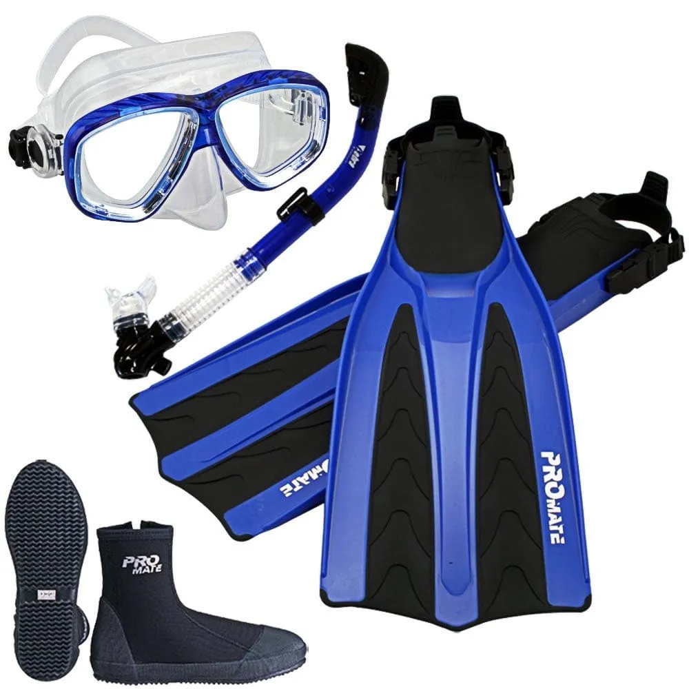 Scuba Dive Fins Boots Dry Snorkel Mask Gear Set - SCS0062