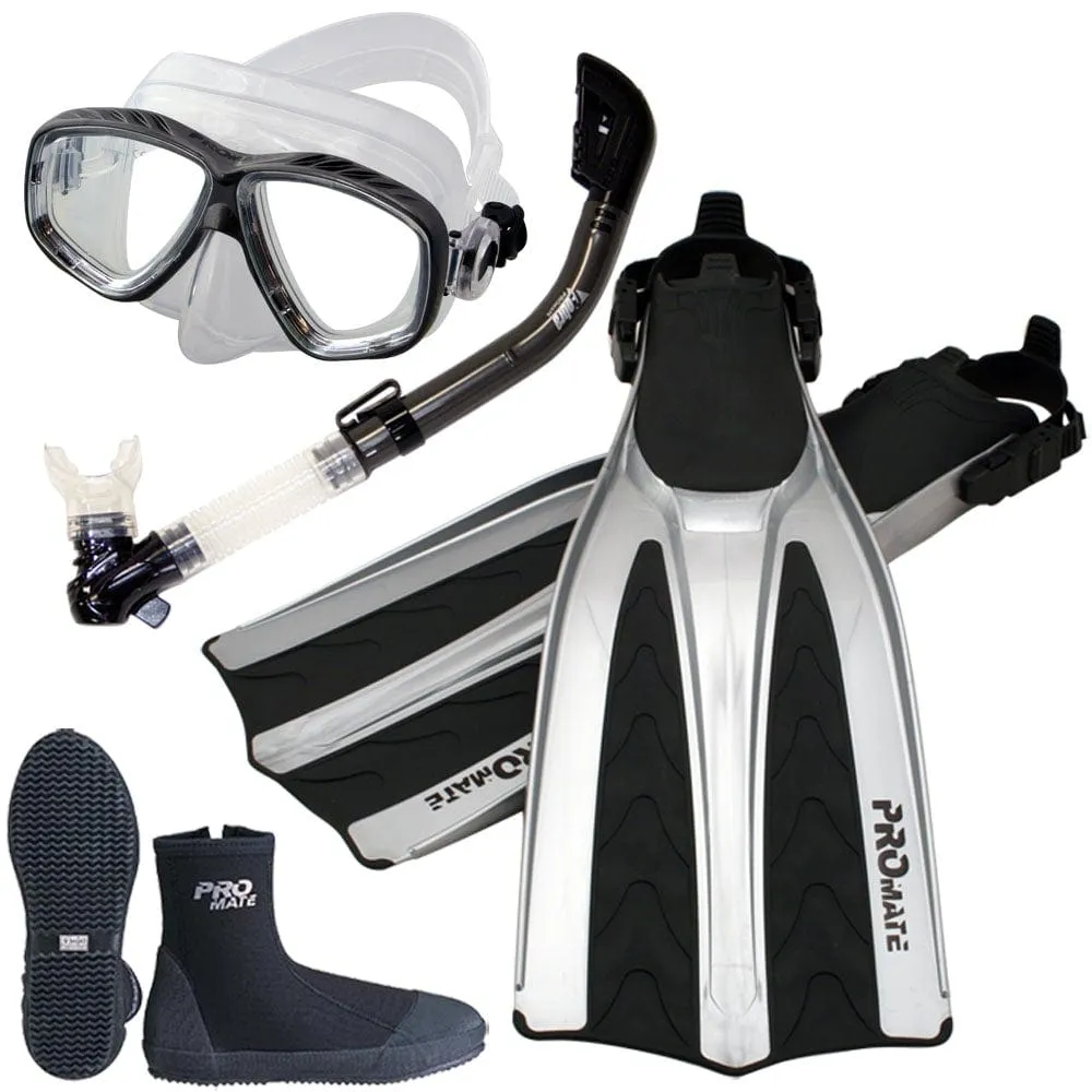 Scuba Dive Fins Boots Dry Snorkel Mask Gear Set - SCS0062