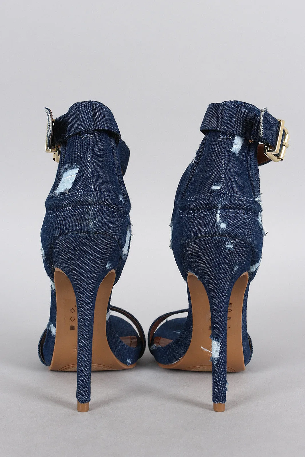 Shoe Republic LA Distress Denim Ankle Strap Heel