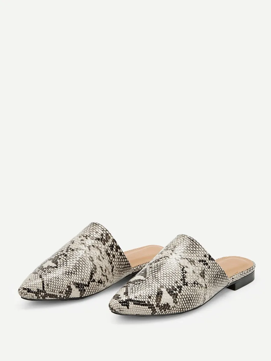 Snakeskin Mule Flat