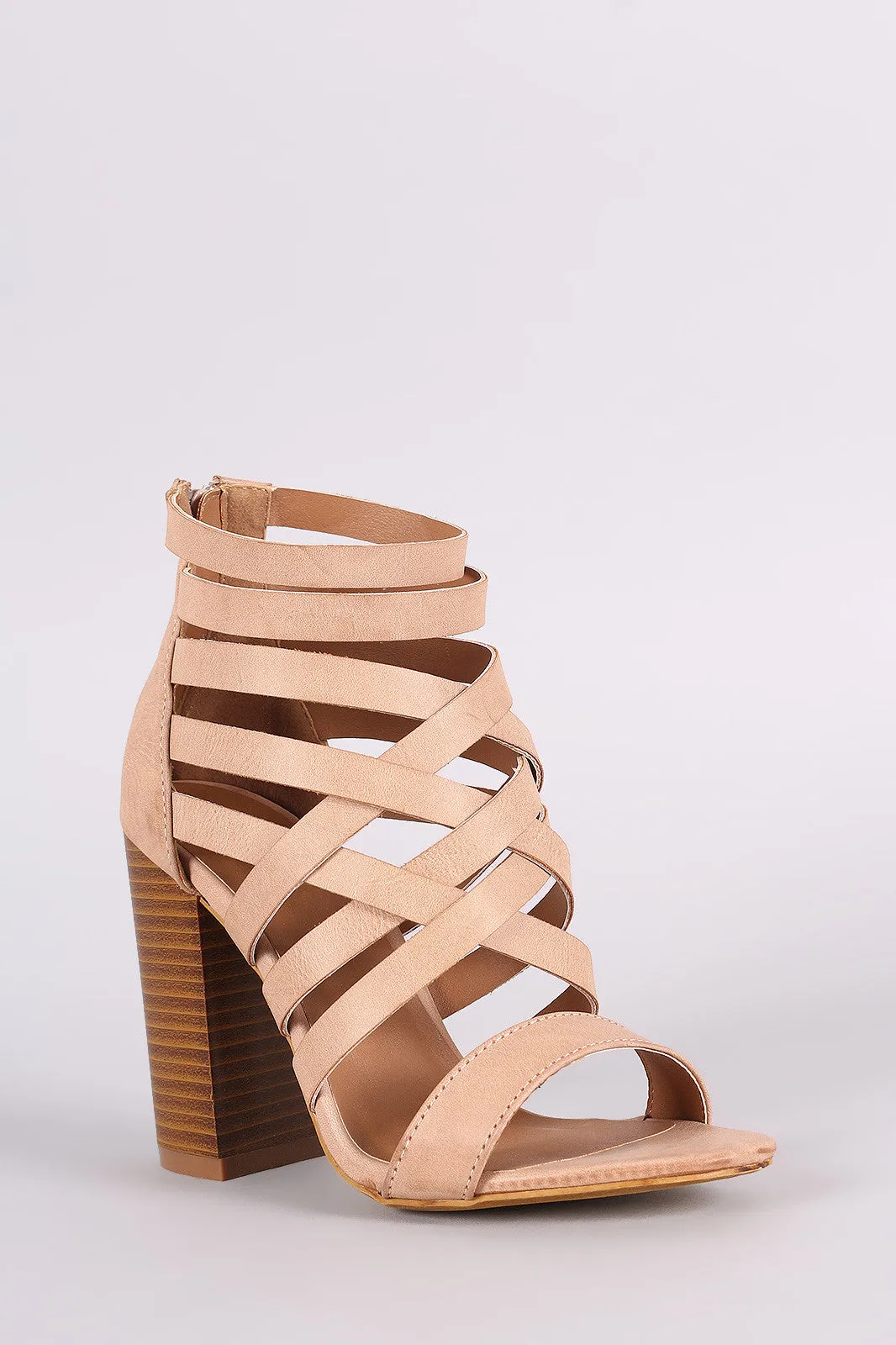 Strappy Woven Open Toe Chunky Heel