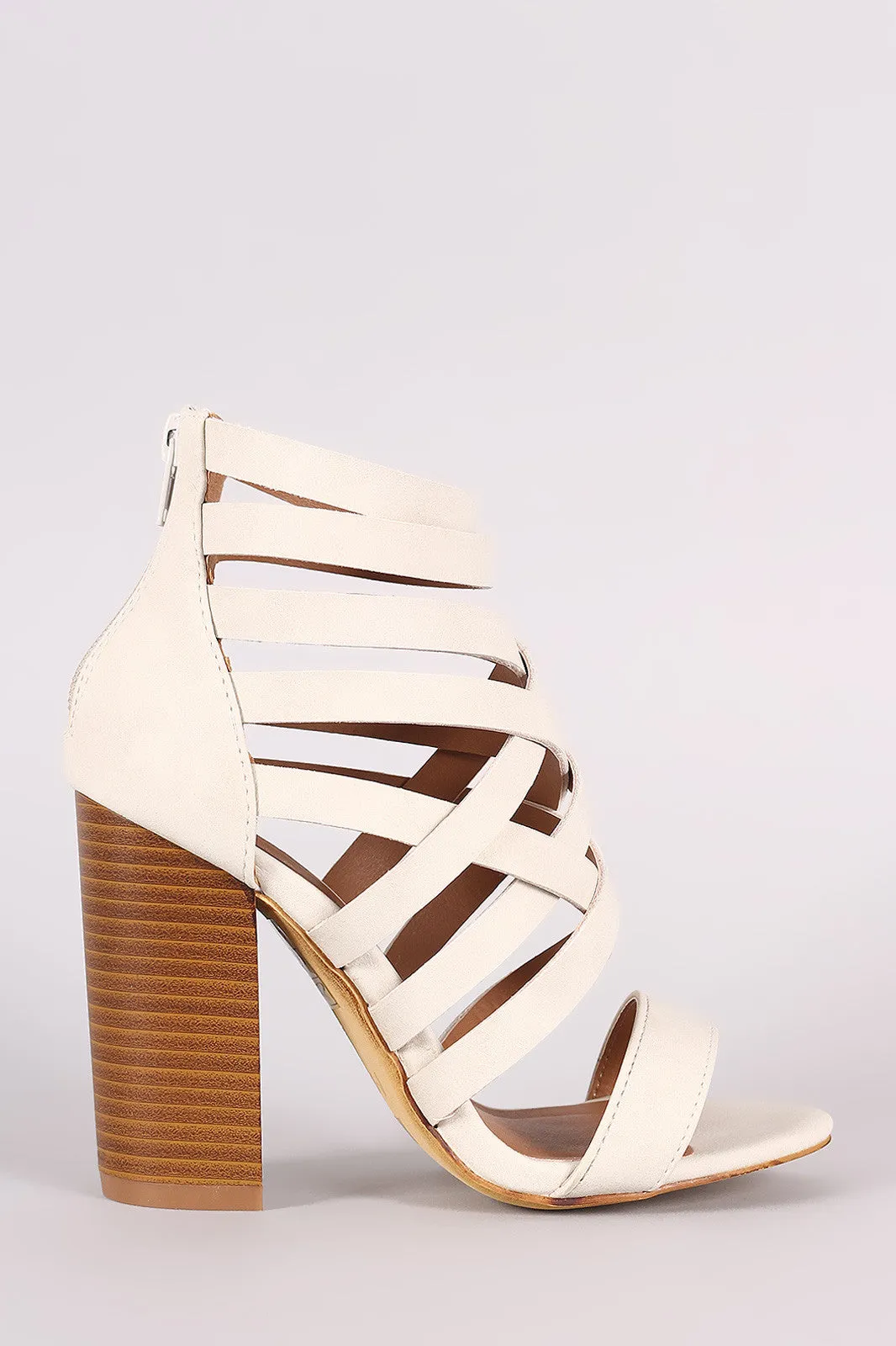 Strappy Woven Open Toe Chunky Heel