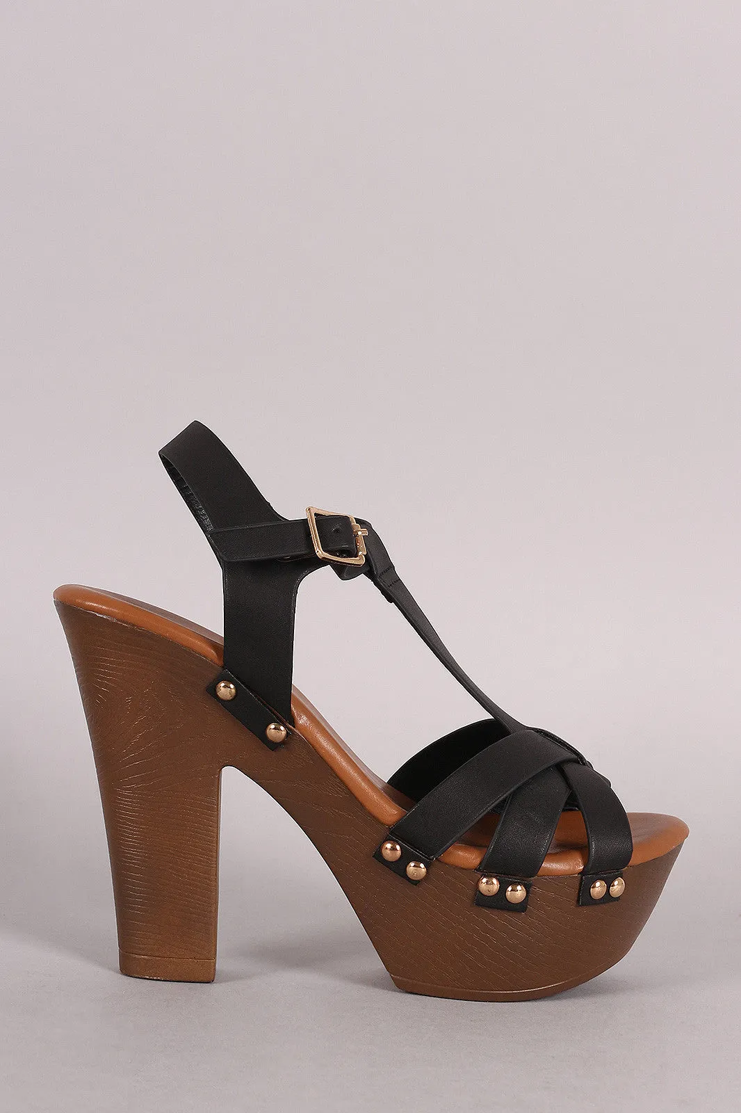 Studded Open Toe Clog Platform Chunky Heel