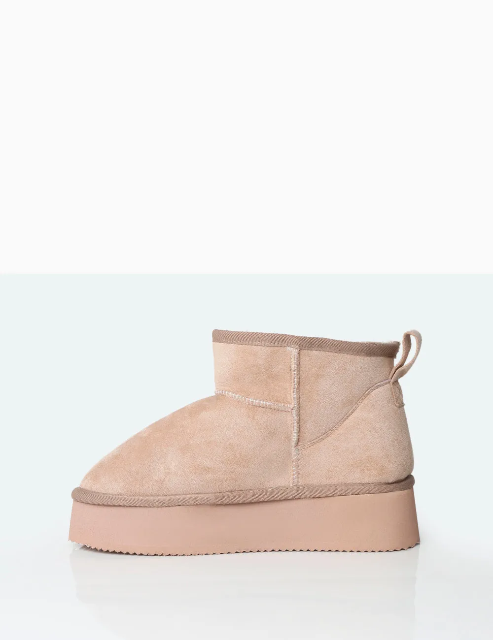 Theo Beige Faux Suede Ultra Mini Ankle Platform Boots