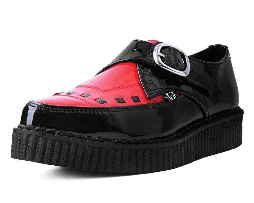 T.U.K BLACK/RED PATENT MONK BUCKLE POINTED CREEPER